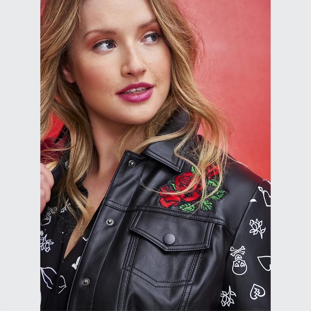Torrid BETSEY JOHNSON EMBROIDERED TRUCKER JACKET - FAUX LEATHER Size 5 - Picture 3 of 5